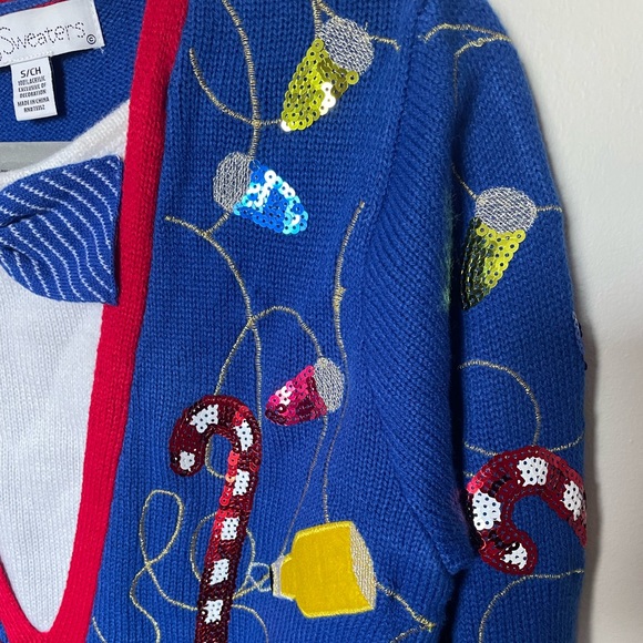 Jolly sweaters ugly Christmas sweater with sequence bow tie Good condition small - Picture 2 of 6